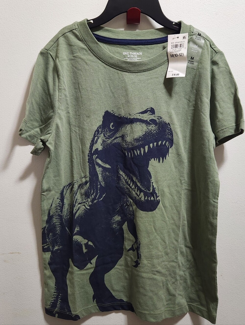 NWT Epic Threads Olive Green Tee with Navy Dinosaur Print Boys Medium